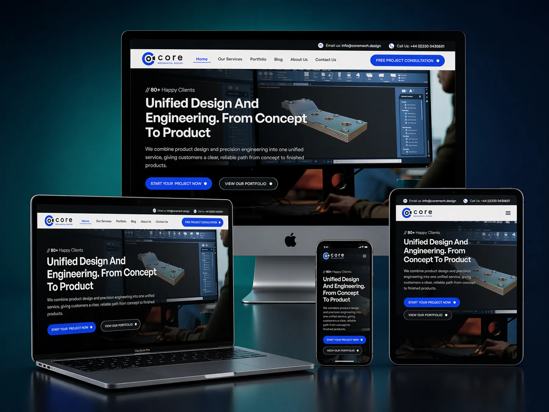 Core Mechanical Design website on desktop and mobile
