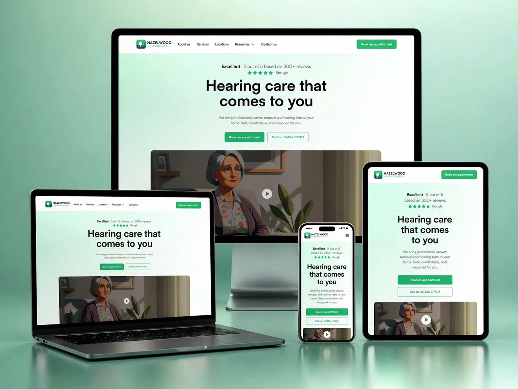 Hazelwood Hearcare website on desktop and mobile
